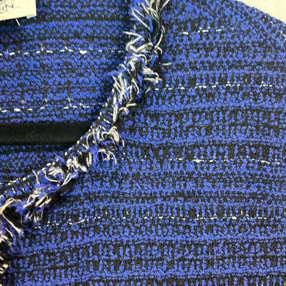 St John Women’s Knit Full zip blue tweed fringe sweater size 14 workwear luxury - Picture 3 of 12